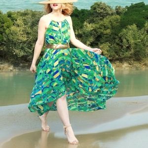 Mark ~ Island Elegance High Low Abstract Print Maxi Dress